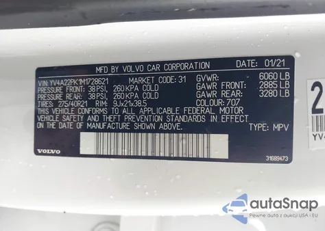 2021 Volvo Xc90 T6 Momentum 7 Passenger from USA, damaged, VIN YV4A22PK1M1728621